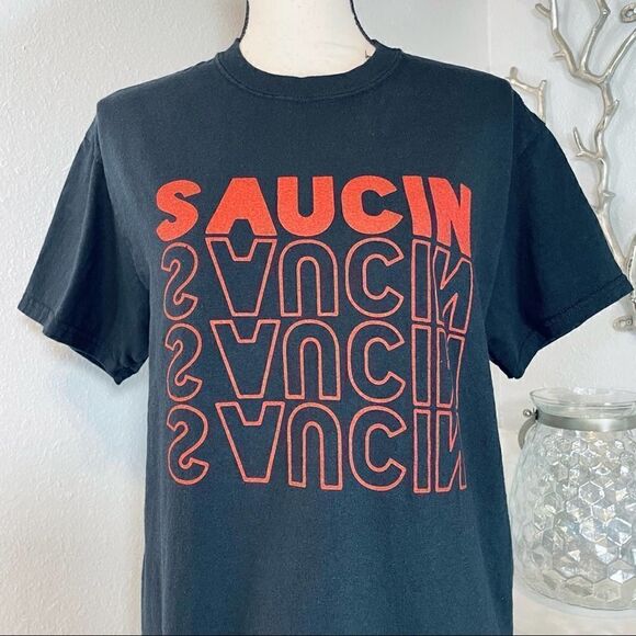 Graphic Short Sleeve Tee Black Red Casual - Picture 2 of 4